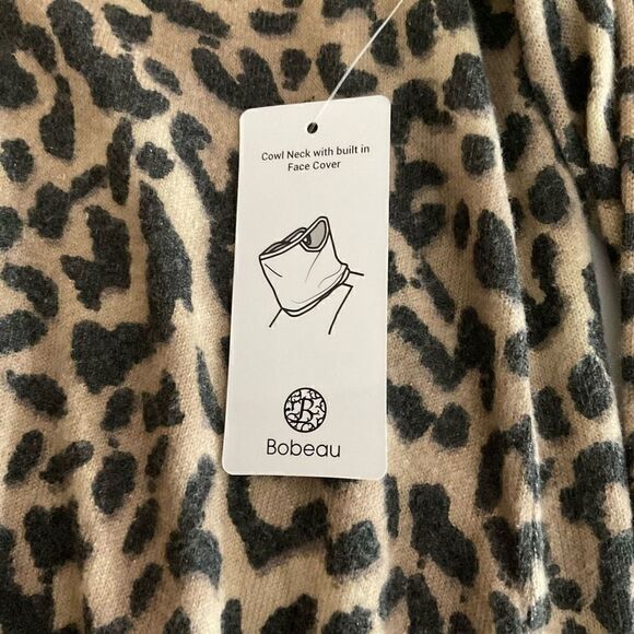 Bobeau Top Cowl Neck Built In Face Cover Black Tan Taupe Animal Print Small - Picture 5 of 11